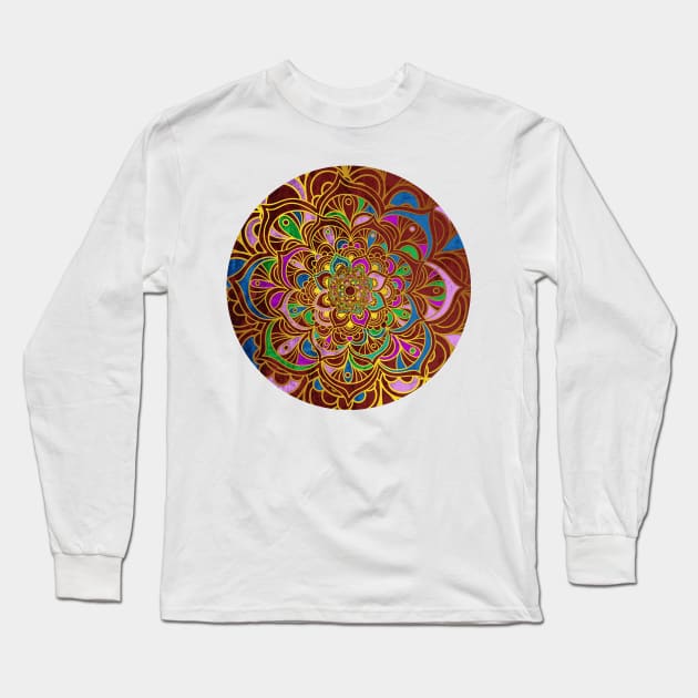 Mandala colorful red Long Sleeve T-Shirt by aleibanez